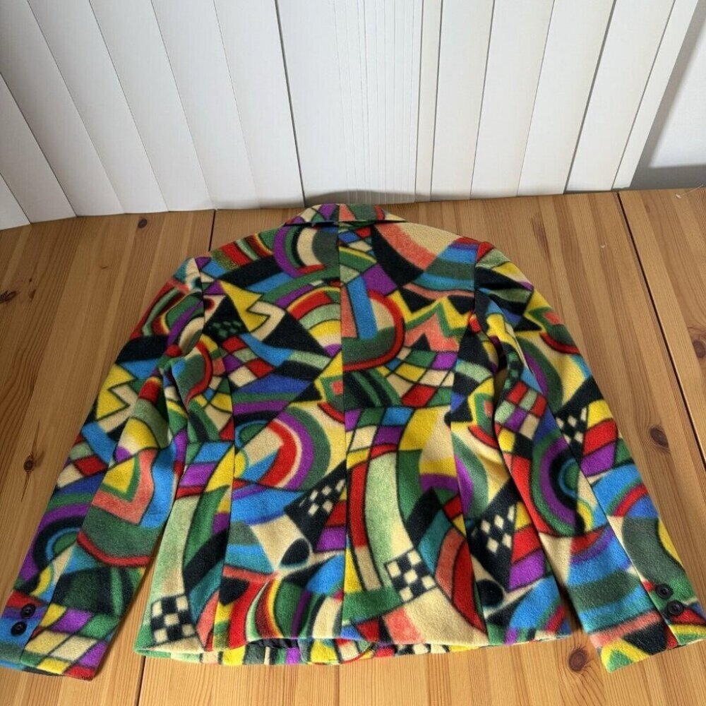 Bossini Women's Fleece Blazer Multicolor All Over Print Funky Artsy FITS SZ S/M - Picture 6 of 11